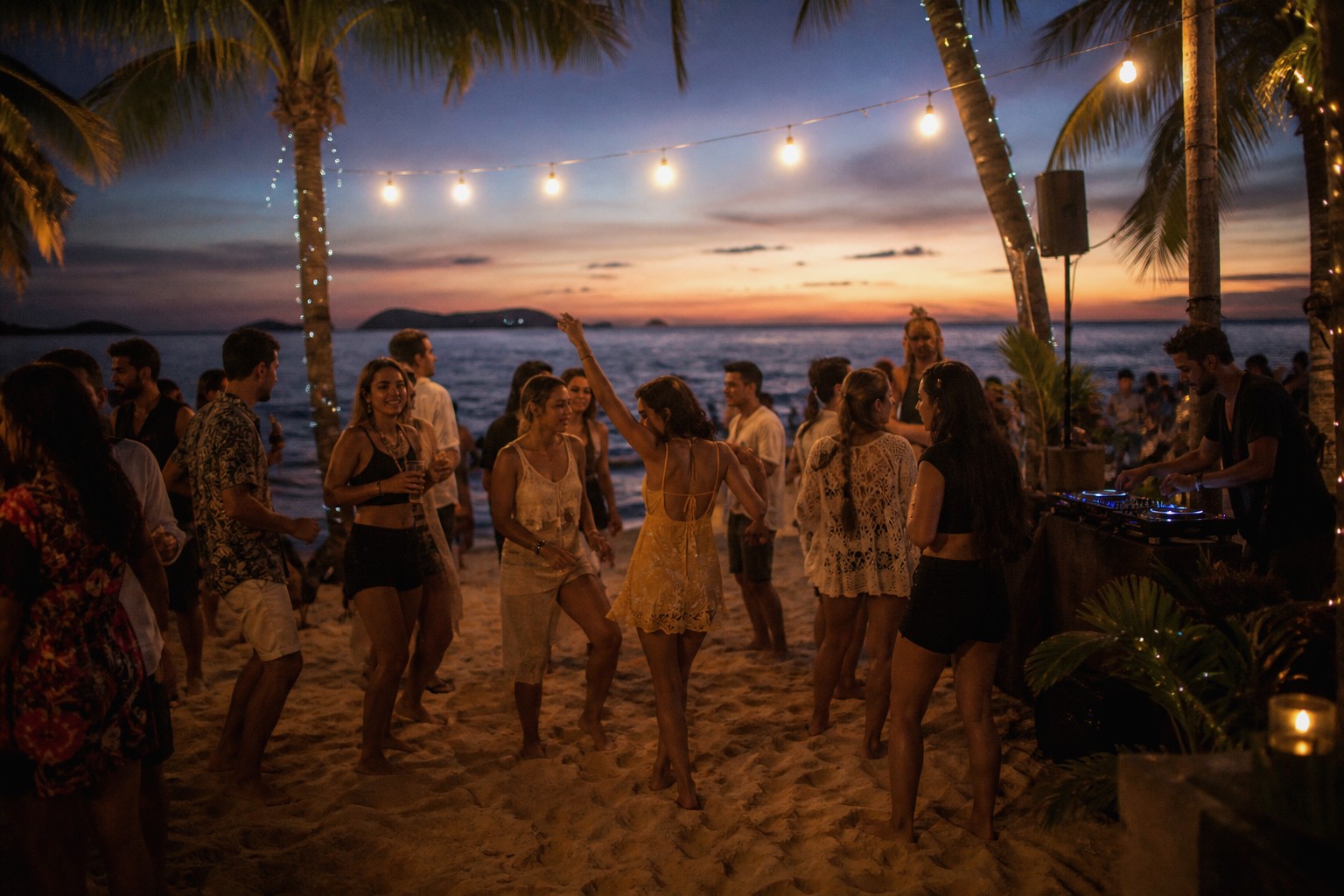 Beach party at sunset in Phuket