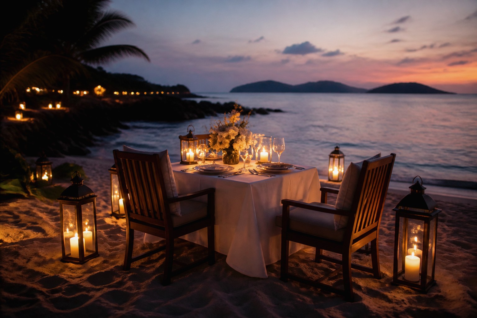 Romantic dinner setup on the beach in Phuket